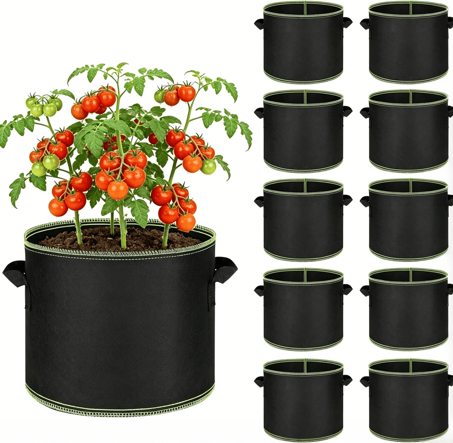 π± 5-Pack 5 Gallon Grow Bags β Heavy Duty Aeration Fabric Pots with Handles for Vegetables. Flowers & Fruits πͺ΄
