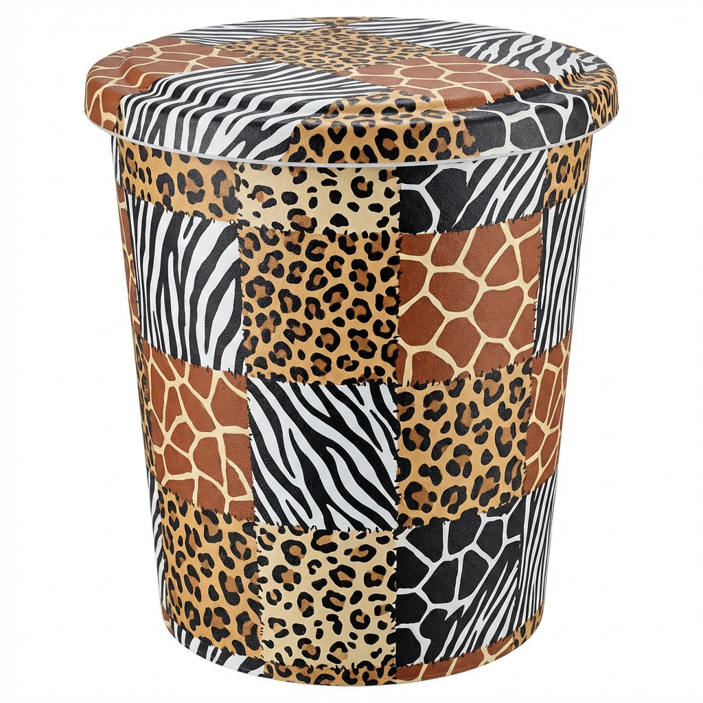 Animal Print Patchwork Waste Bin with Lid — 10L (H28cm)