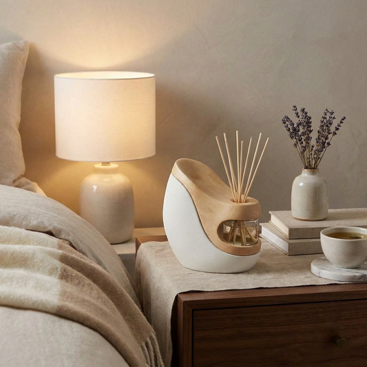 Modern Ceramic & Wood Reed Diffuser Set — Minimalist Oil Diffuser (150ml, H16cm)