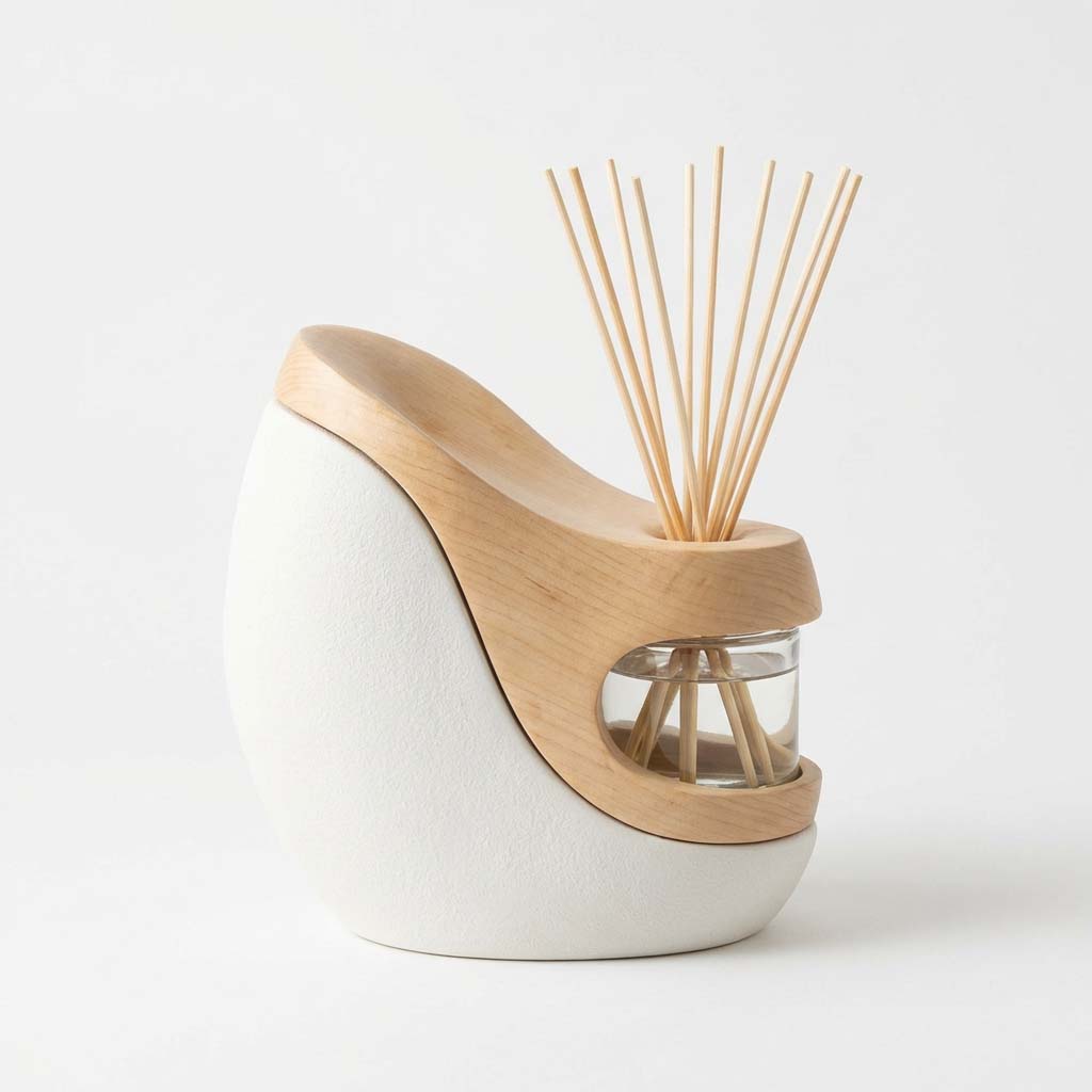 Modern Ceramic & Wood Reed Diffuser Set — Minimalist Oil Diffuser (150ml, H16cm)