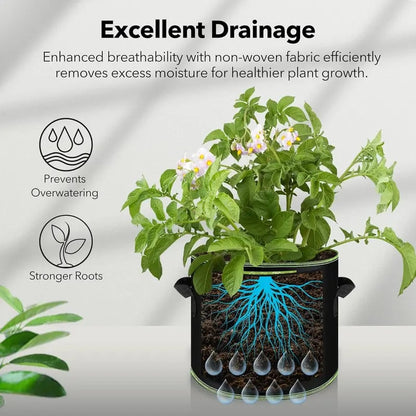 🌱 5-Pack 5 Gallon Grow Bags – Heavy Duty Aeration Fabric Pots with Handles for Vegetables. Flowers & Fruits 🪴