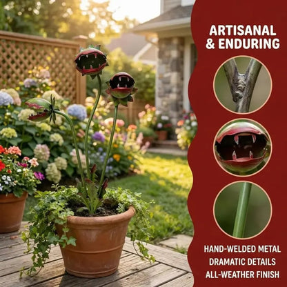 Whimsical Metal Carnivorous Plant Garden Stake