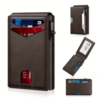 Premium Aluminum RFID Blocking Minimalist Wallet for Men - Pop-Up Card Access. Money Clip & ID Window