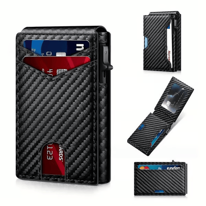 Premium Aluminum RFID Blocking Minimalist Wallet for Men - Pop-Up Card Access. Money Clip & ID Window