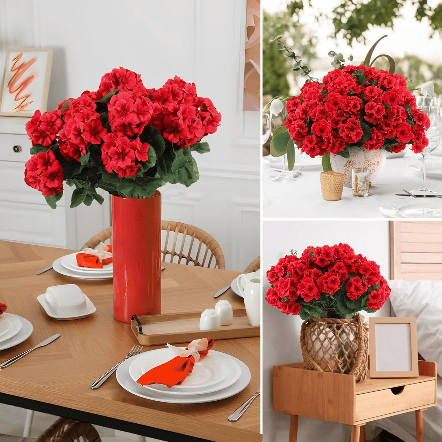 8 bundles of outdoor Artificial Geranium Flowers for Outdoors UV  Resistant Garden Plants Faux Flowers