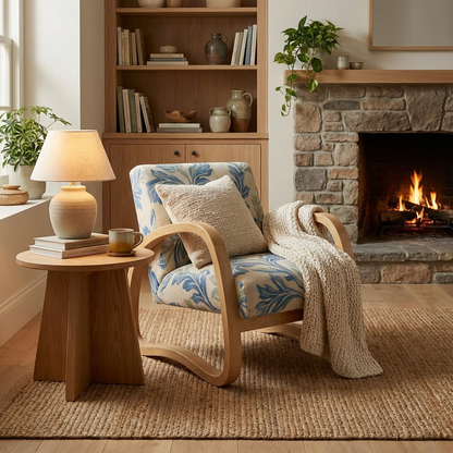 Modern Bentwood Lounge Chair with Botanical Upholstery