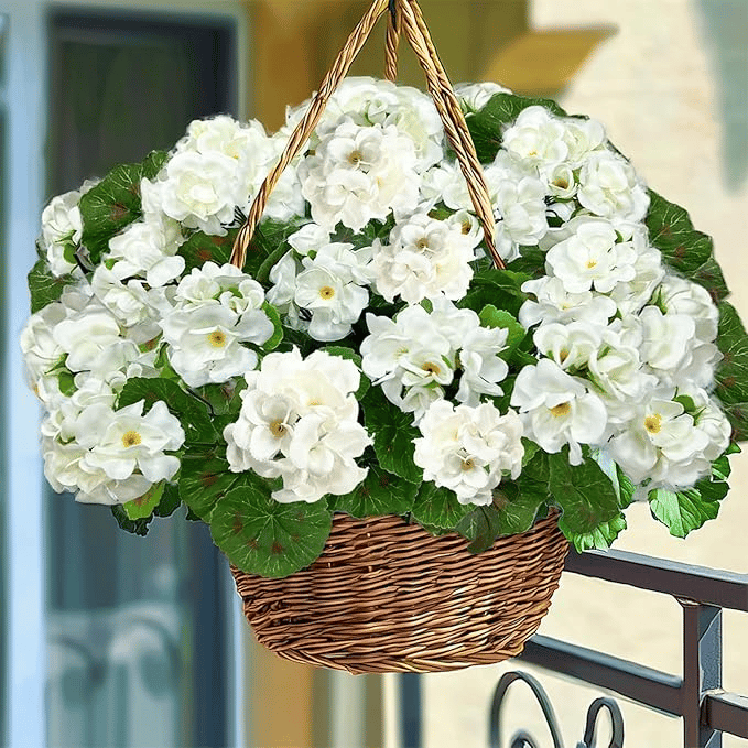 8 bundles of outdoor Artificial Geranium Flowers for Outdoors UV  Resistant Garden Plants Faux Flowers