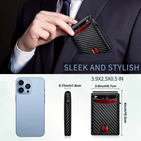 Premium Aluminum RFID Blocking Minimalist Wallet for Men - Pop-Up Card Access. Money Clip & ID Window