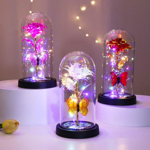⚡ 50K+ SOLD! Almost Gone -💥Eternal Butterfly Rose Glass Dome Display with LED Light🦋🌹