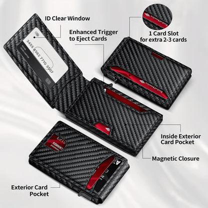 Premium Aluminum RFID Blocking Minimalist Wallet for Men - Pop-Up Card Access. Money Clip & ID Window
