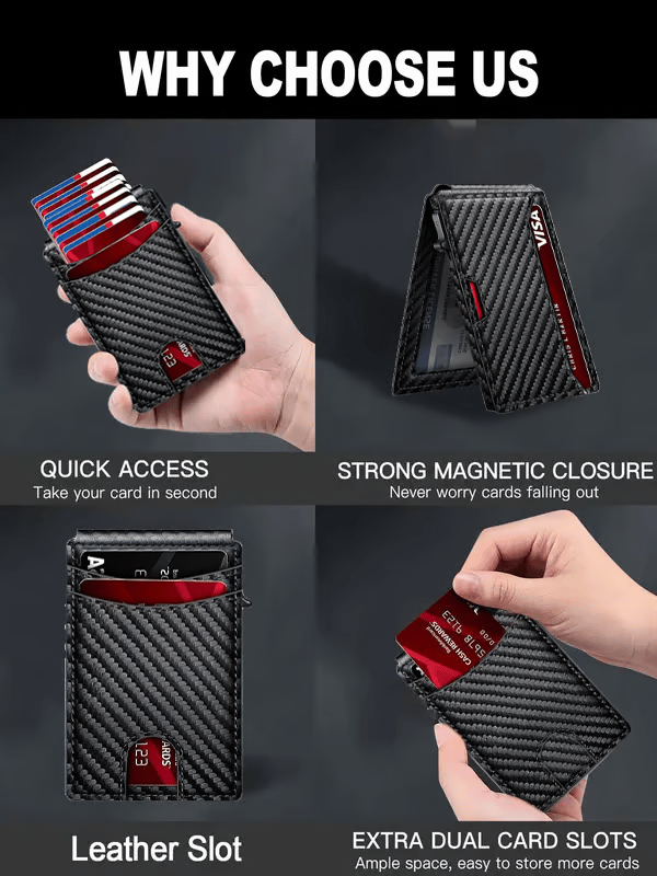Premium Aluminum RFID Blocking Minimalist Wallet for Men - Pop-Up Card Access. Money Clip & ID Window