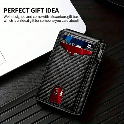 Premium Aluminum RFID Blocking Minimalist Wallet for Men - Pop-Up Card Access. Money Clip & ID Window