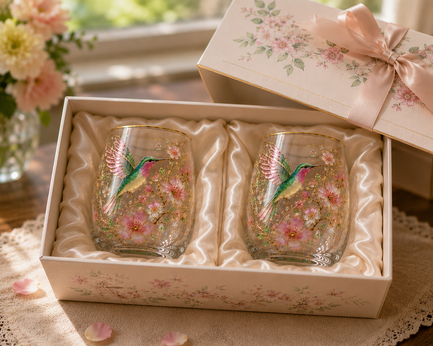 🌸2026 Limited Edition Floral Hummingbird Glass Cup