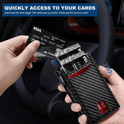 Premium Aluminum RFID Blocking Minimalist Wallet for Men - Pop-Up Card Access. Money Clip & ID Window
