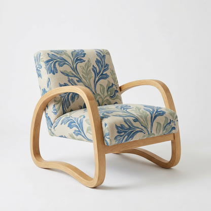 Modern Bentwood Lounge Chair with Botanical Upholstery