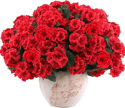 8 bundles of outdoor Artificial Geranium Flowers for Outdoors UV  Resistant Garden Plants Faux Flowers