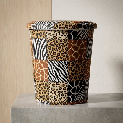 Animal Print Patchwork Waste Bin with Lid — 10L (H28cm)