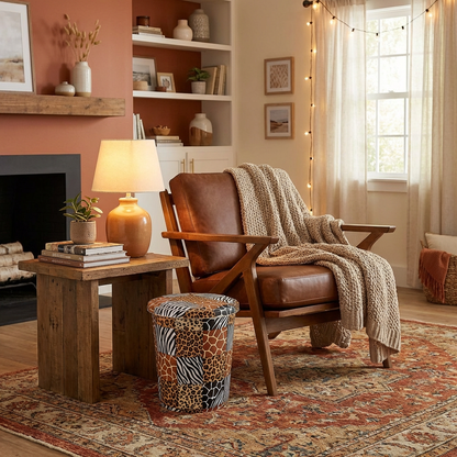 Animal Print Patchwork Waste Bin with Lid — 10L (H28cm)