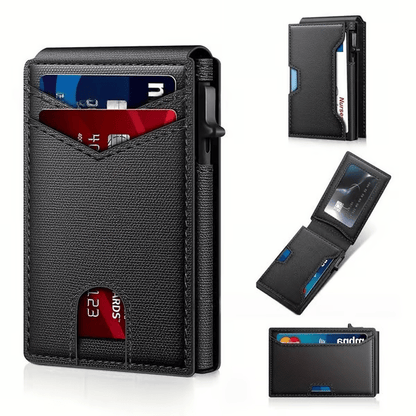 Premium Aluminum RFID Blocking Minimalist Wallet for Men - Pop-Up Card Access. Money Clip & ID Window