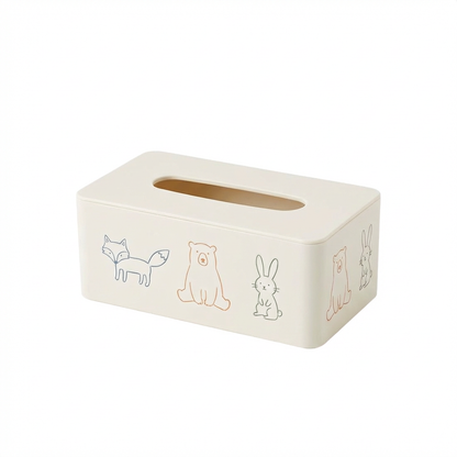 Cute Animal Print Tissue Box Cover — Cream (24×13×10cm)