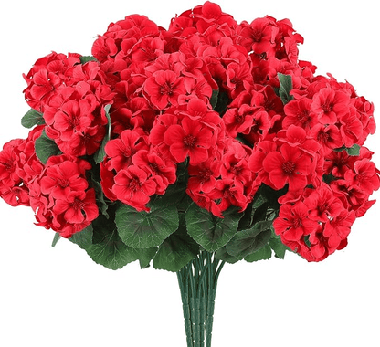 8 bundles of outdoor Artificial Geranium Flowers for Outdoors UV  Resistant Garden Plants Faux Flowers