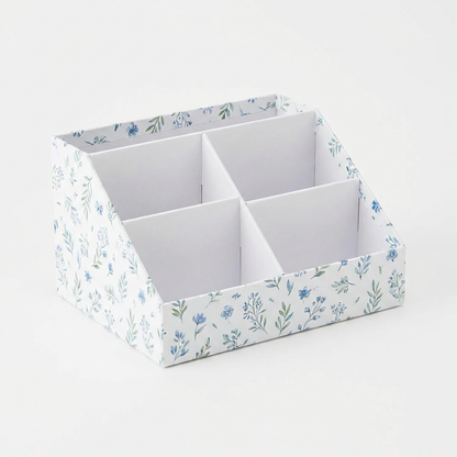 Floral Desk Organizer Caddy with 5 Compartments — Blue Wildflower (20×15×12cm)