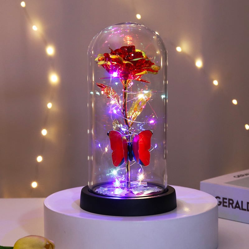 ⚡ 50K+ SOLD! Almost Gone -💥Eternal Butterfly Rose Glass Dome Display with LED Light🦋🌹