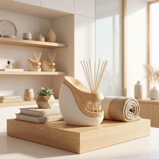 Modern Ceramic & Wood Reed Diffuser Set — Minimalist Oil Diffuser (150ml, H16cm)