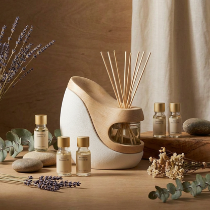Modern Ceramic & Wood Reed Diffuser Set — Minimalist Oil Diffuser (150ml, H16cm)