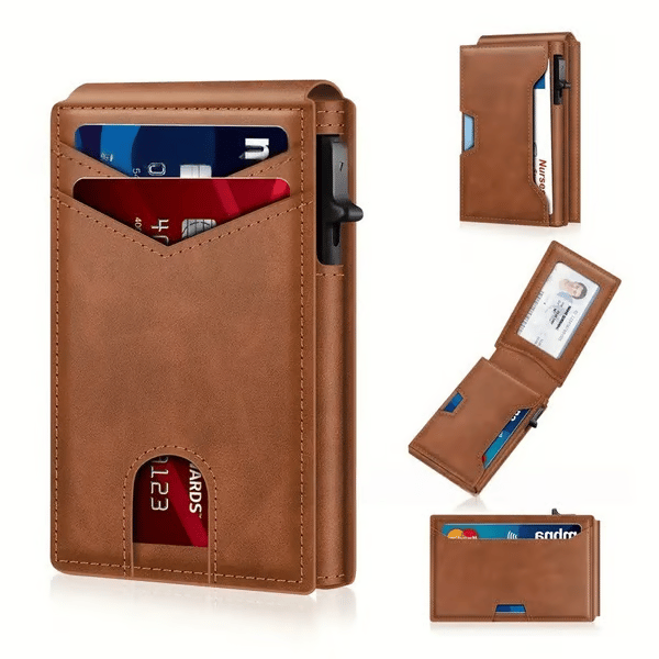 Premium Aluminum RFID Blocking Minimalist Wallet for Men - Pop-Up Card Access. Money Clip & ID Window