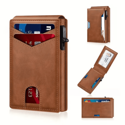 Premium Aluminum RFID Blocking Minimalist Wallet for Men - Pop-Up Card Access. Money Clip & ID Window