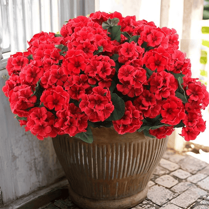 8 bundles of outdoor Artificial Geranium Flowers for Outdoors UV  Resistant Garden Plants Faux Flowers